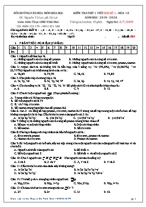 Đề kiểm tra thử 1 tiết bài số 1 môn Hóa học Lớp 10 - Mã đề 001 - Năm học 2019-2020 - Hồ Vĩnh Đức